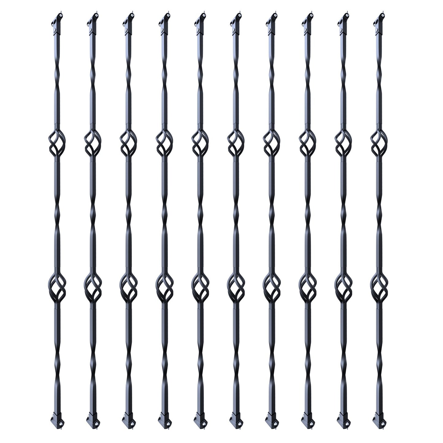 Metal Staircase Railings, 44 Inch x 1/2 Inch Galvanized Steel Decorative Railing Spindles, 10-Pack Deck Railings with Hollow Double Baskets, Spiral Stair Railing with Shoes and Screws