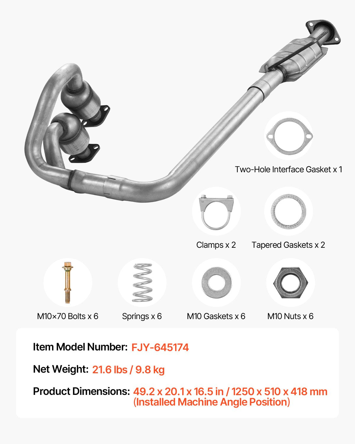 Catalytic Converter, 2 Pack, Compatible with 2004-2006 Jeep Wrangler 4.0L L6, Front, Rear, Replacement OE 645174, Stainless Steel Material High Flow Converter, for Exhaust Gas Purification