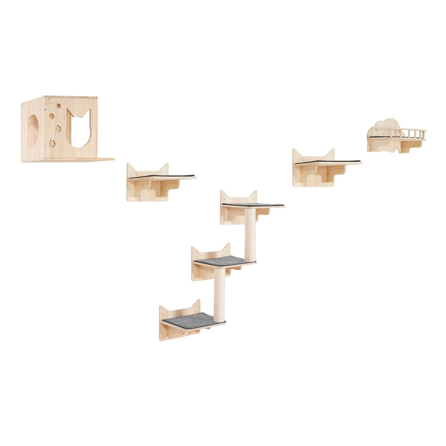 Katzenwandregal Baum mit Sprungbrettern Nestmöbel 5er Set
