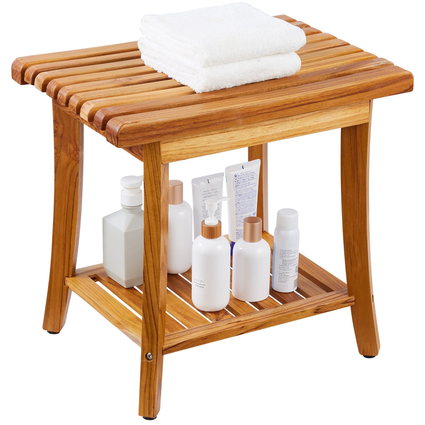 Teak shower bench 20 x 14.3 x 17.9 wooden shower stool chair for bathroom