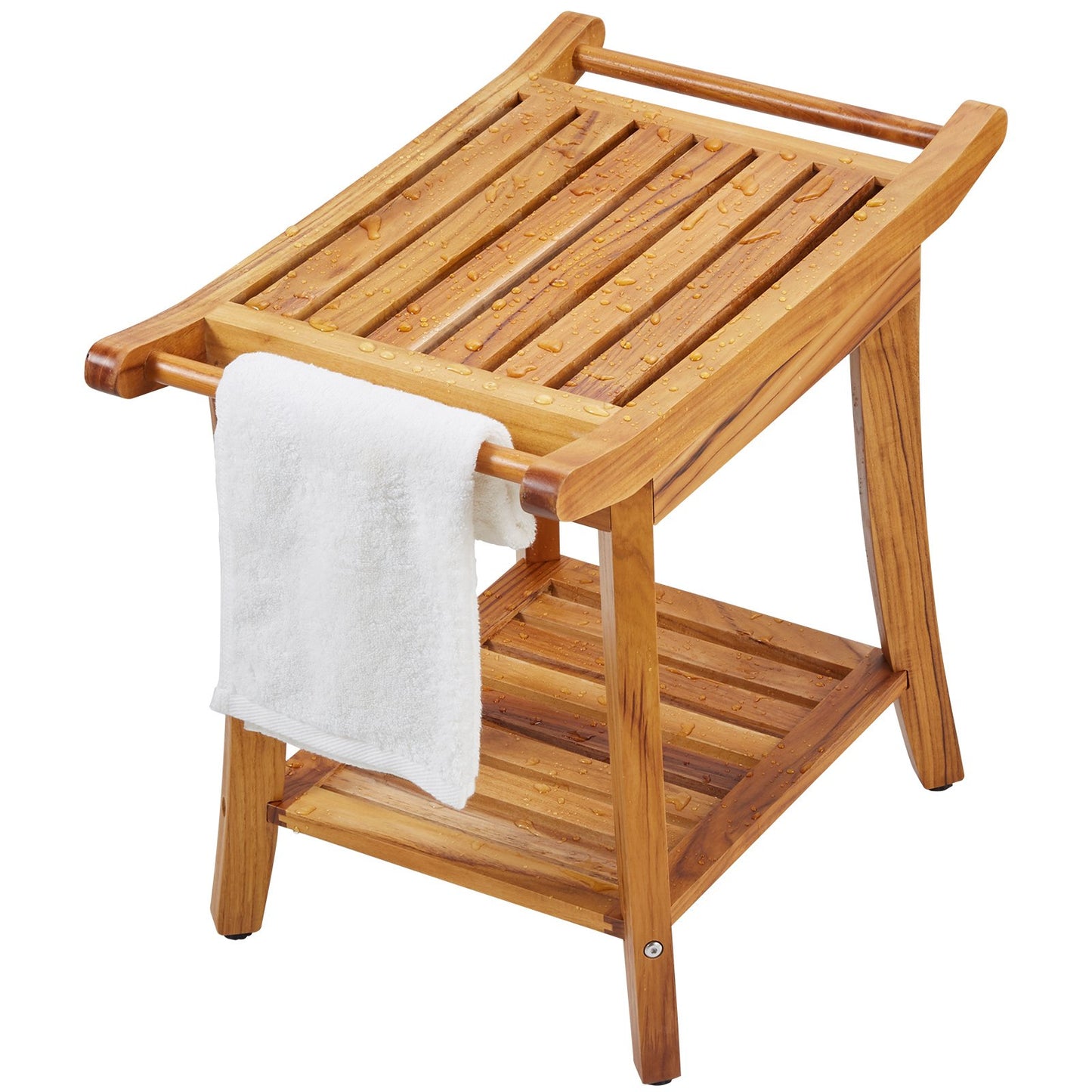 Teak shower bench 22 x 14.4 x 18.5 wooden shower stool chair for bathroom