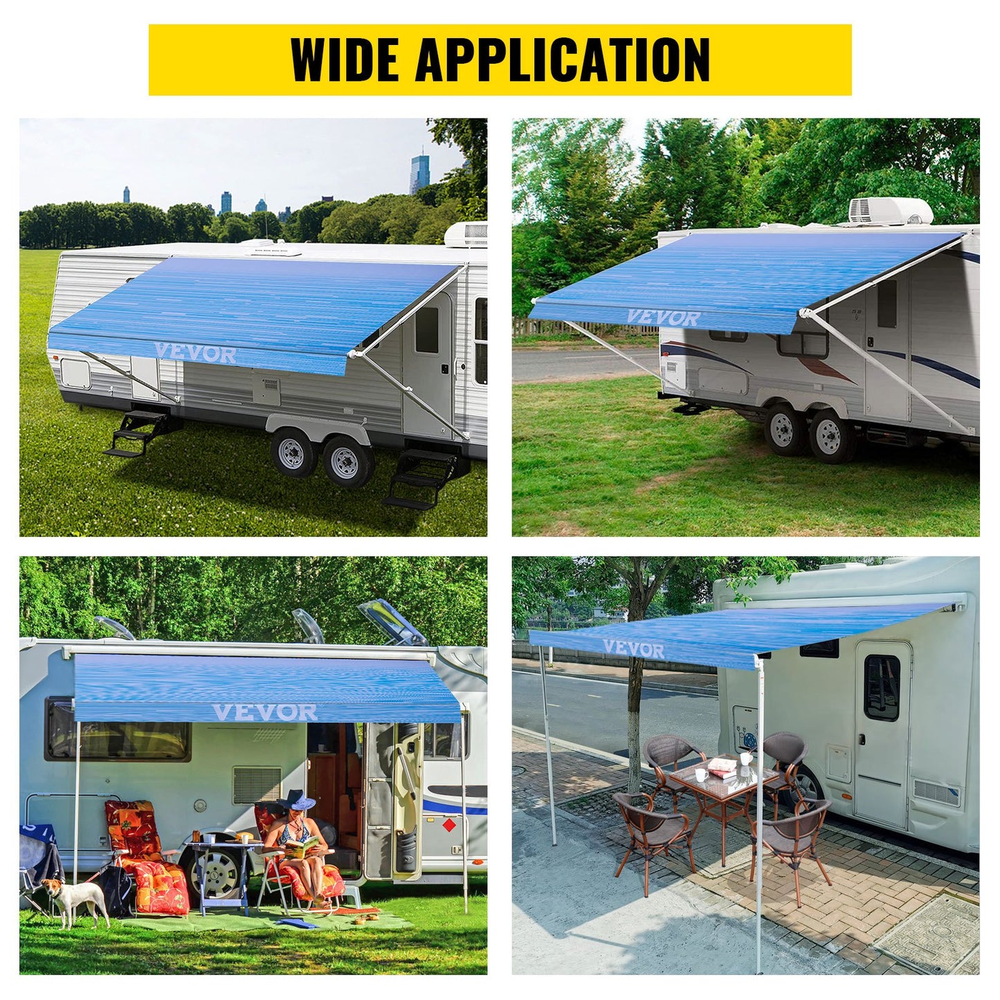 RV Awning 16\' Camper Awning Fabric, Trailer Awning Canopy Patio Camping Car Awning, Durable 15oz Vinyl Roller Tube for RV, Van, SUV, Patio Awning Replacement Ocean Blue Fade