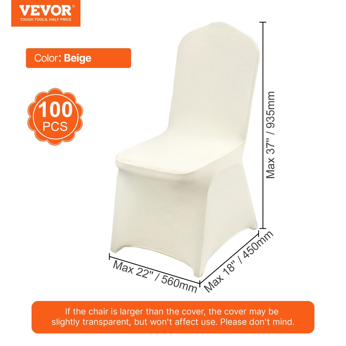 Stretch Spandex Folding Chair Covers, Universal Fitted Chair Cover, Removable Washable Protective Slipcovers, for Wedding, Holiday, Banquet, Party, Celebration, Dining (100PCS Beige)