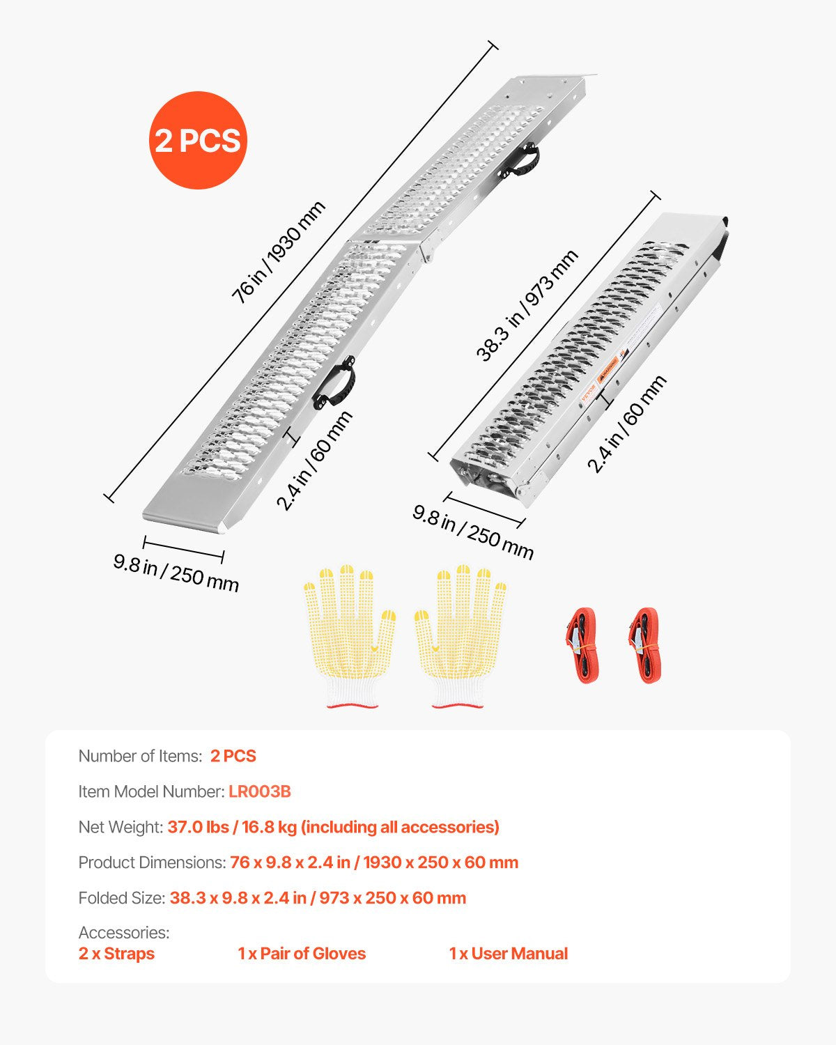 Aluminum Ramps, 1000 lbs, 2Pcs Heavy-duty Ramps with Wider Ramp Surface, Universal Stable Loading Ramp with Handles, Fit for ATV, UTV, Motorcycle, Electric Bicycle, etc.