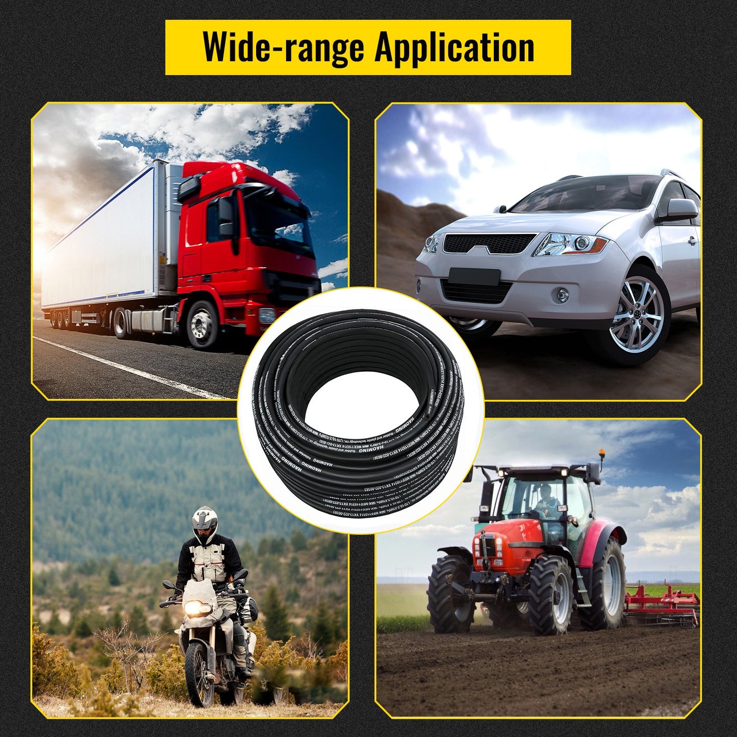 Hydraulic Hose 328 Feet Rubber Hydraulic Hoses with 2 High-Tensile Steel Wire Braid, Inner Diameter 3/8 Inch, 5000 PSI Max, Bulk Hydraulic Hose -40 °F to 250 °F, Hydraulic Oil Flexible Hose