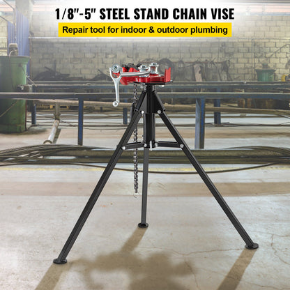 Tripod Pipe Chain Vise | 1/8"-5" Pipe Capacity | 36.4" Length | Portable Folding Steel Legs | Grip, Support and Bend Pipe | Ideal for Factory, Workshop and Home Use