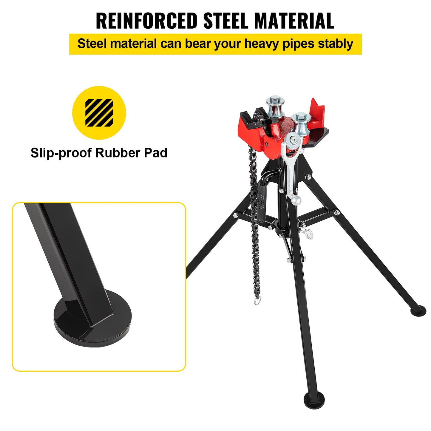 Tripod Pipe Chain Vise | 1/8"-5" Pipe Capacity | 36.4" Length | Portable Folding Steel Legs | Grip, Support and Bend Pipe | Ideal for Factory, Workshop and Home Use