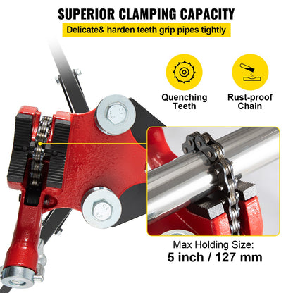 Tripod Pipe Chain Vise, 1/8\"-5\" Pipe Capacity, 36.4“ Length Chain Vise Stand with Portable Folding Steel Legs, for Grabbing, Supporting and Bending Pipes in Factory, Workshop and Home