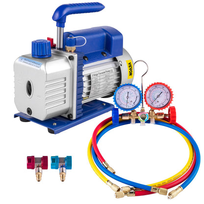 1,8 CFM 1/4 PS Kältemittel-Vakuumpumpen-Kit HVAC, einstufige Vakuumpumpe mit Manometer, Klimaanlage (1,8 CFM 1/4 PS)