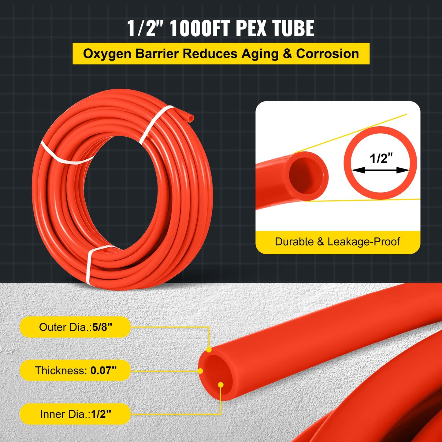1000Ft PEX Tubing Pipe 1/2" PEX Tubing Oxygen Barrier Radiant Floor PEX Pipe Radiant Heat Floor Heating Plumbing Cold and Hot Water Tubing