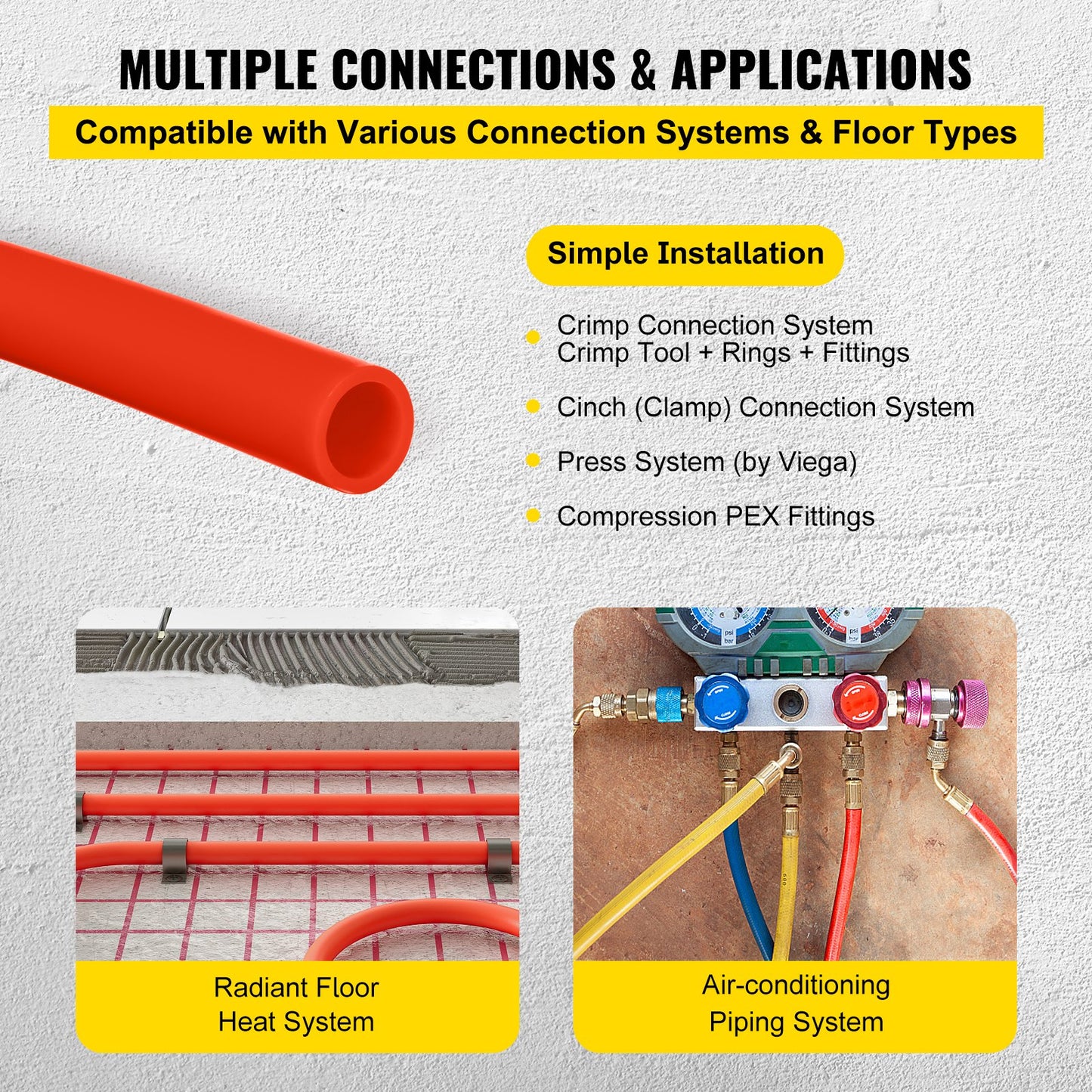 1000Ft PEX Tubing Pipe 1/2" PEX Tubing Oxygen Barrier Radiant Floor PEX Pipe Radiant Heat Floor Heating Plumbing Cold and Hot Water Tubing