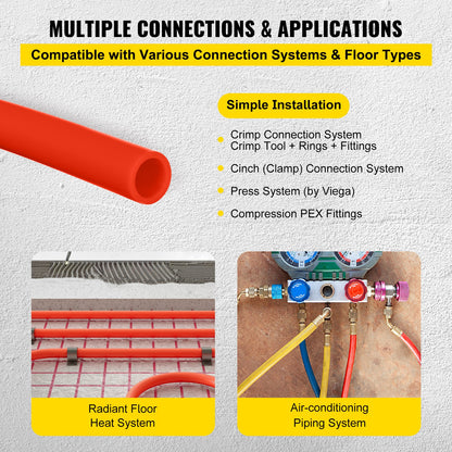 1000Ft PEX Tubing Pipe 1/2" PEX Tubing Oxygen Barrier Radiant Floor PEX Pipe Radiant Heat Floor Heating Plumbing Cold and Hot Water Tubing