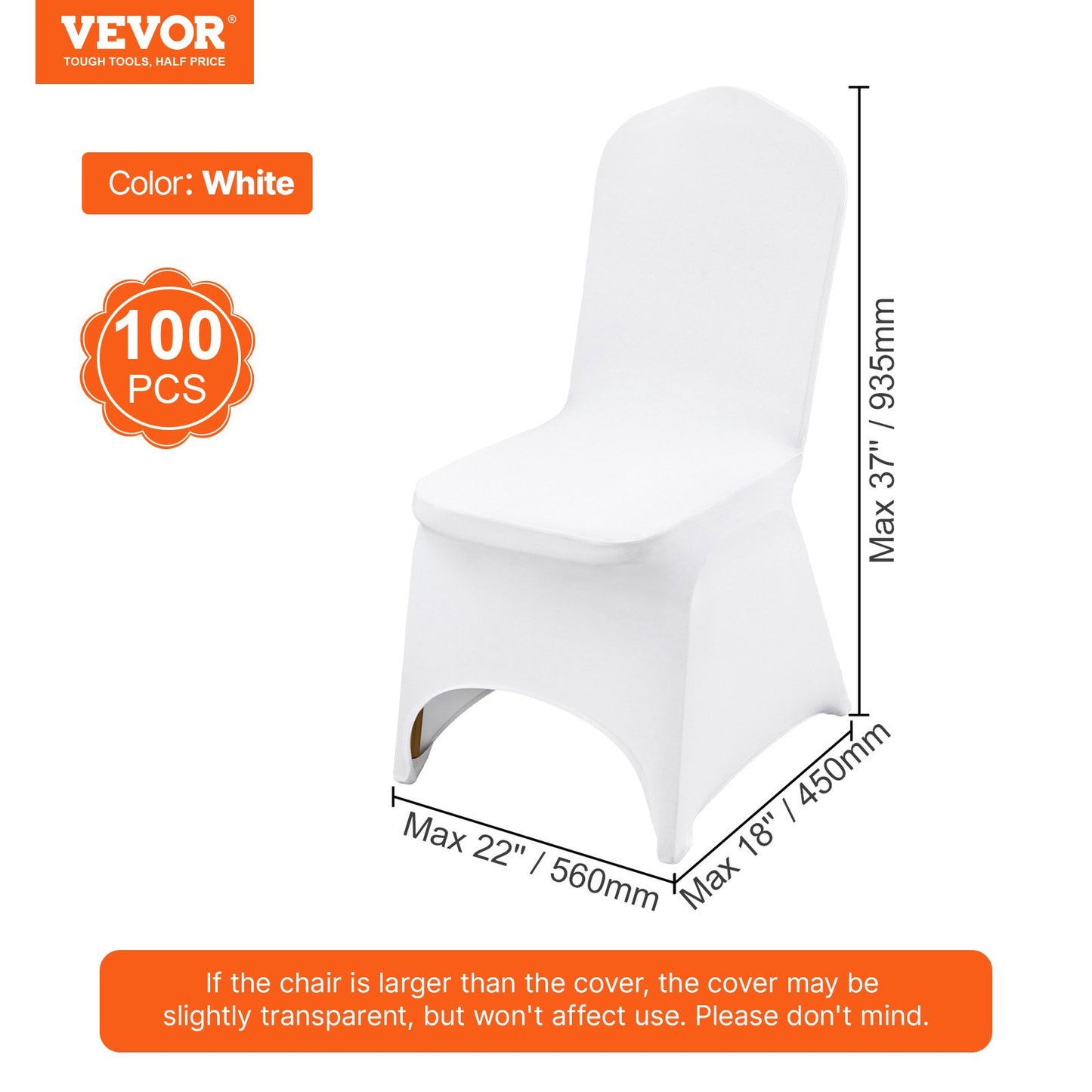Stretch Spandex Folding Chair Covers, Universal Fitted Arched Front Cover, Removable Washable Protective Slipcovers, for Wedding, Holiday, Banquet, Party, Celebration, Dining (100PCS White)