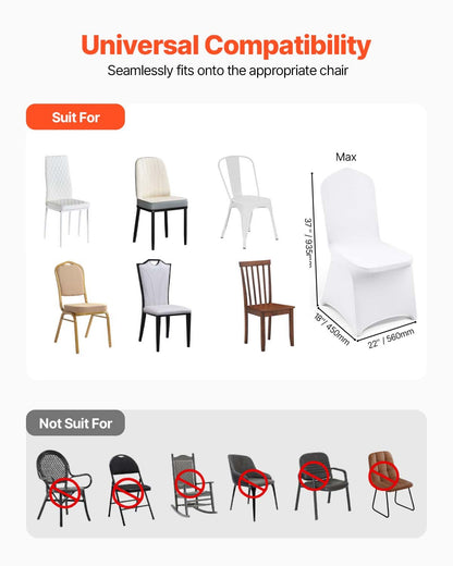Stretch Spandex Folding Chair Covers, Universal Fitted Chair Cover, Removable Washable Protective Slipcovers, for Wedding, Holiday, Banquet, Party, Celebration, Dining (100PCS White)