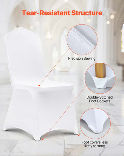 Stretch Spandex Folding Chair Covers, Universal Fitted Chair Cover, Removable Washable Protective Slipcovers, for Wedding, Holiday, Banquet, Party, Celebration, Dining (100PCS White)