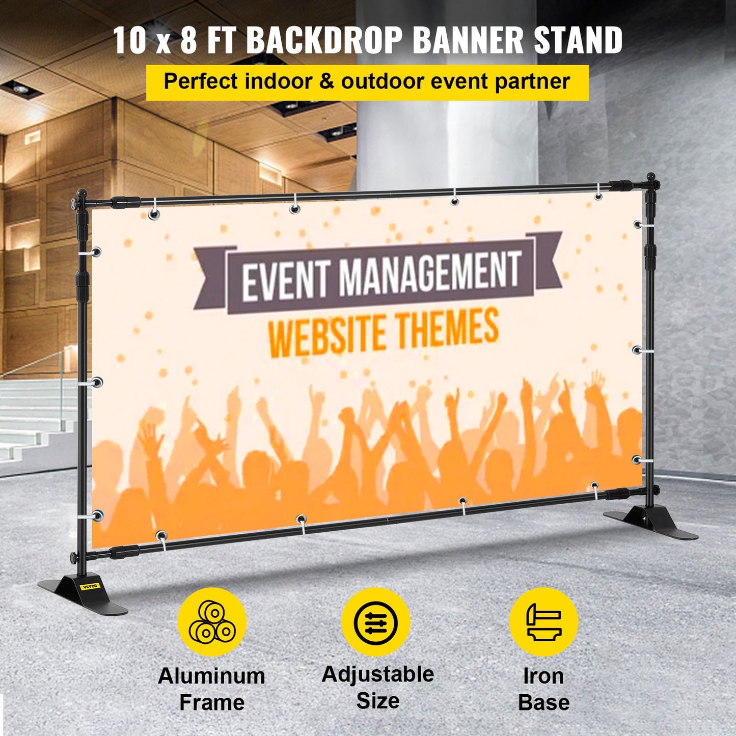 Step and Repeat 8'x8'- 10'x8' Backdrop Banner Stand Justerbar Teleskopisk höjd och bredd Infällbar Banner Stand med bärväska