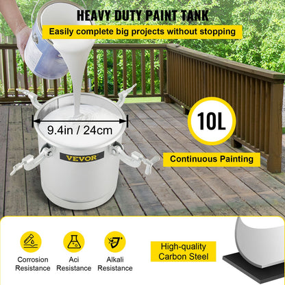 Kommerzieller Farbdruckbehälter, 2,5 Gallonen Druckbehälter, 10 l Druckfarbbehälter, Spritzpistole, 1,5 mm Düse, Farbspritzgerät für Lackierungen mit 10 l Fassungsvermögen