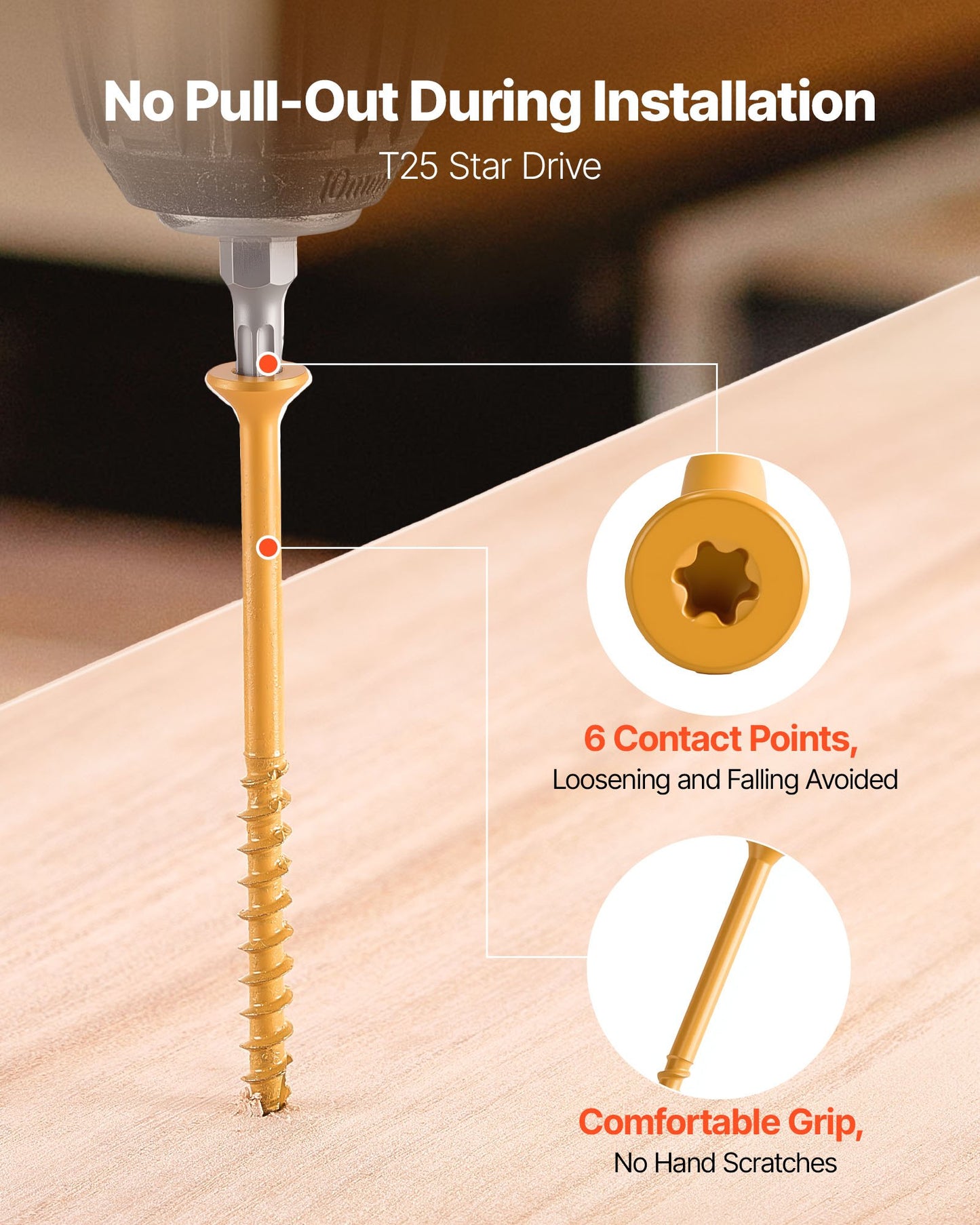 Wood Screws 350 PCS, #10 x 3-Inch Anti-Rust Coated, Exterior Deck Screw Torx/T25 Star Drive, Metal Rust-Resistant Outdoor Decking Screws with 2 Screw Connectors, for Decking Fencing Framing