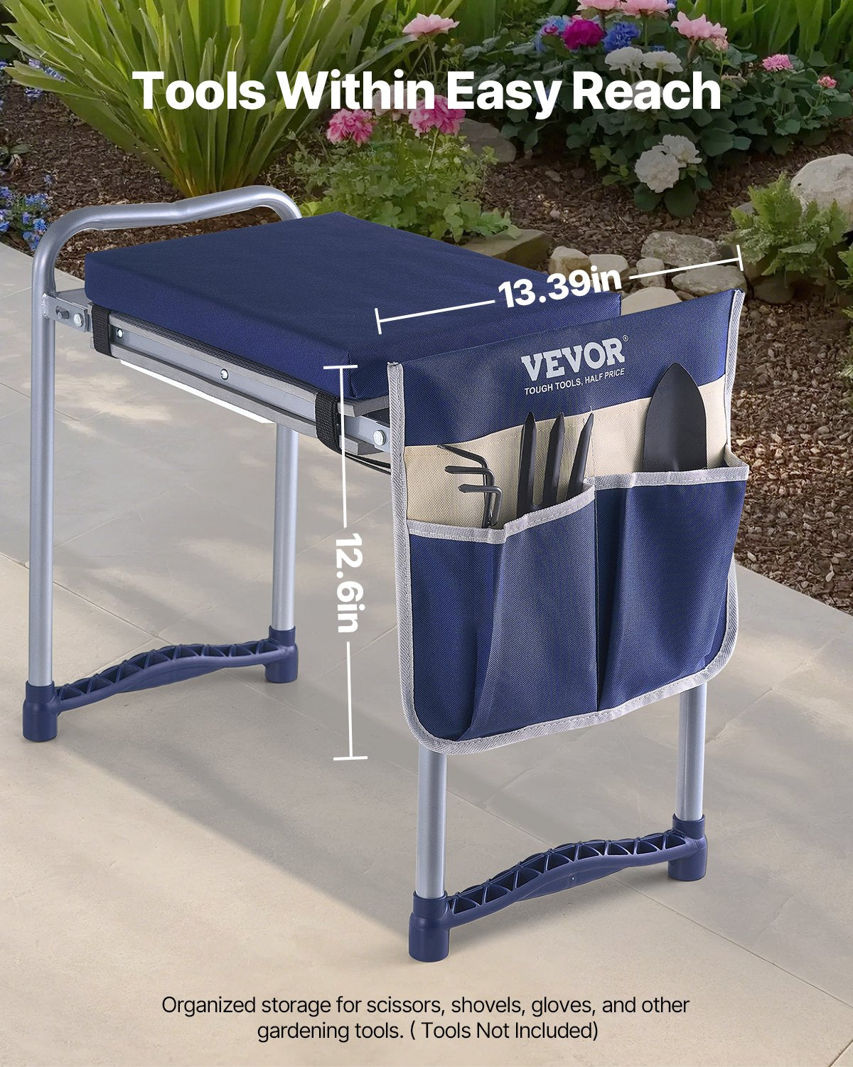 Garden Kneeler and Seat, 11 in Wide Thick Kneeling Pad, Heavy Duty Garden Kneeling Stool, Folding Garden Seat with 1 Tool Bag, Relieve Knee & Back Pain, Non-Slip Garden Bench for Grandparents