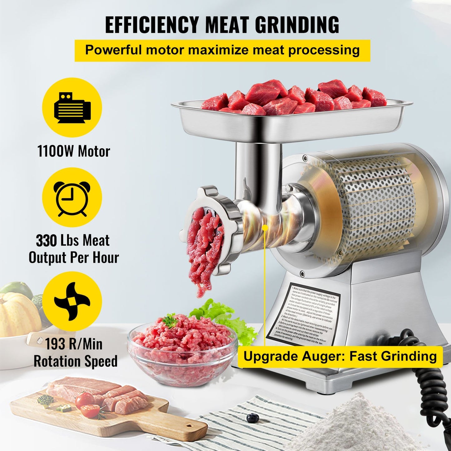 Commercial Stainless Steel 450lbs Meat Grinder Blade Plate Sausage Stuffer FDA