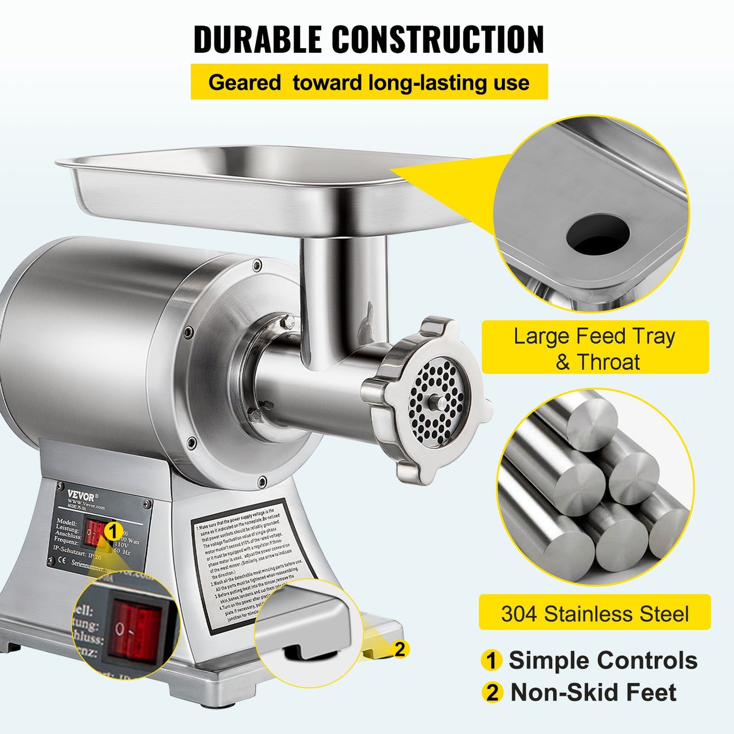 8500W Commercial Stainless Steel 450lbs Meat Grinder Cutting Blade Sheet Metal Sausage Stuffer