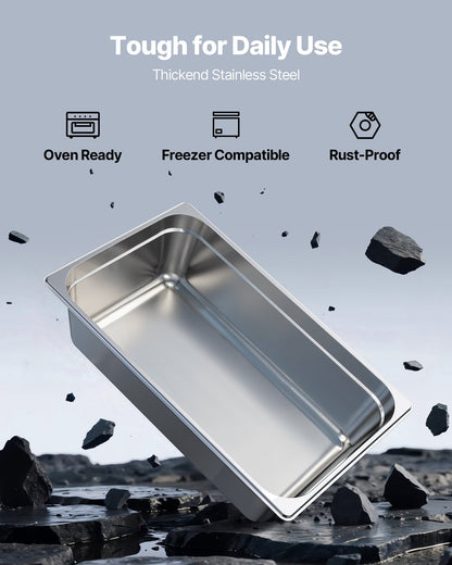 1 Pack Stainless Steam Hotel Pan, Full Size Table Steam Pan, 6 Inch Deep Anti Jam Restaurant Supplies Reusable Rustproof Catering Storage for Home, Party, Restaurant, Hotel, Buffet