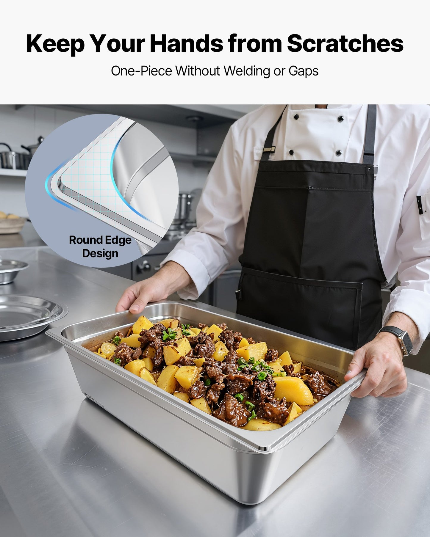 1 Pack Stainless Steam Hotel Pan, Full Size Table Steam Pan, 6 Inch Deep Anti Jam Restaurant Supplies Reusable Rustproof Catering Storage for Home, Party, Restaurant, Hotel, Buffet