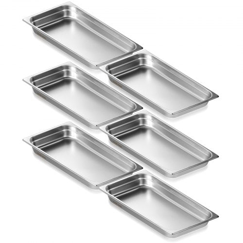 6 Pack Hotel Pans, Full Size Anti-Jam Steam Pan, 0.8mm Thick Stainless Steel Restaurant Steam Table Pan, 2.5-Inch Deep Commercial Table Pan, Catering Storage Food Pan, for Industrial & Scientifi