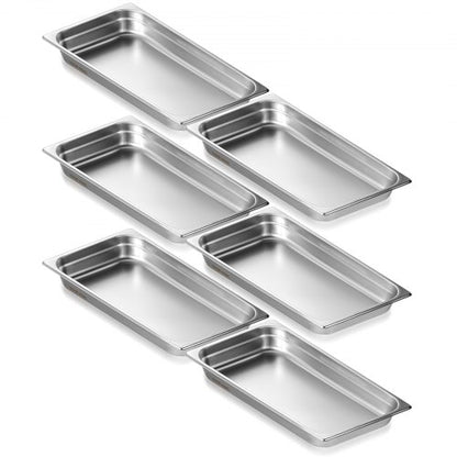 6 Pack Hotel Pans, Full Size Anti-Jam Steam Pan, 0.8mm Thick Stainless Steel Restaurant Steam Table Pan, 2.5-Inch Deep Commercial Table Pan, Catering Storage Food Pan, for Industrial & Scientifi