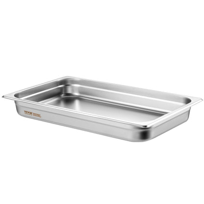6 Pack Hotel Pans, Full Size Anti-Jam Steam Pan, 0.8mm Thick Stainless Steel Restaurant Steam Table Pan, 2.5-Inch Deep Commercial Table Pan, Catering Storage Food Pan, for Industrial & Scientifi