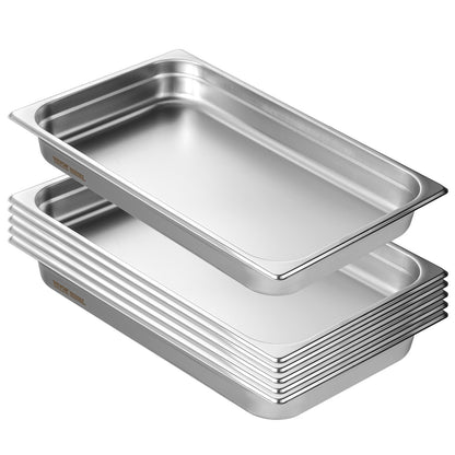 6 Pack Hotel Pans, Full Size Anti-Jam Steam Pan, 0.8mm Thick Stainless Steel Restaurant Steam Table Pan, 2.5-Inch Deep Commercial Table Pan, Catering Storage Food Pan, for Industrial & Scientifi