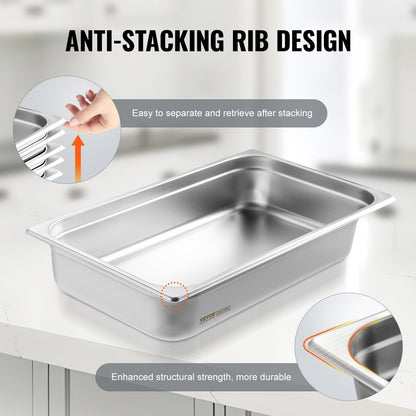 Hotel Pan, Full Size Anti-Jam Steam Pan, 0.8mm Thick Stainless Steel Restaurant Steam Table Pan, 4-Inch Deep Commercial Table Pan, Catering Storage Food Pan, for Industrial & Scientific