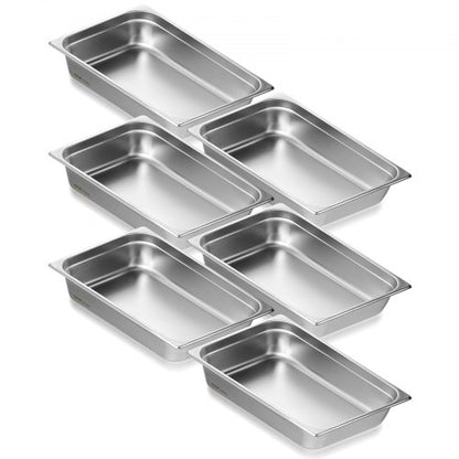 6 Pack Hotel Pans, Full Size Anti-Jam Steam Pan, 0.8mm Thick Stainless Steel Restaurant Steam Table Pan, 4-Inch Deep Commercial Table Pan, Catering Storage Food Pan, for Industrial & Scientific