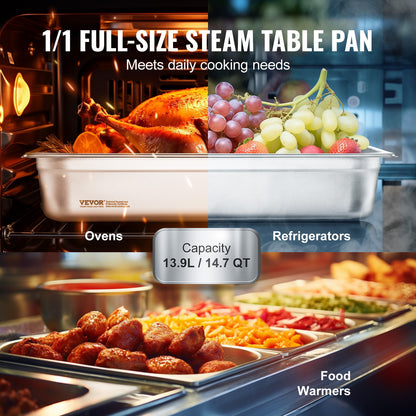 6 Pack Full Size Hotel Pans Steam Table Pan Stainless Steel 4" Deep