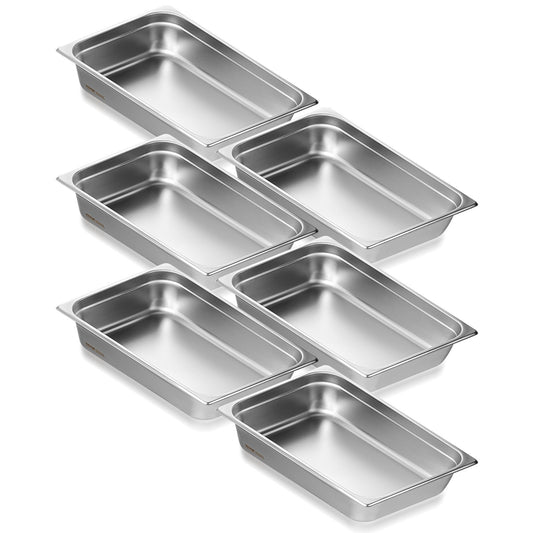 6 Pack Full Size Hotel Pans Steam Table Pan Stainless Steel 4" Deep