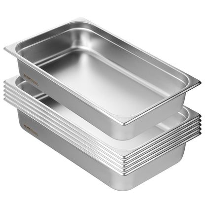 6 Pack Full Size Hotel Pans Steam Table Pan Stainless Steel 4" Deep