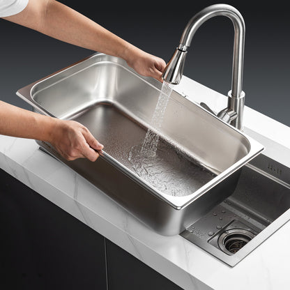 6 Pack Hotel Pans, Full Size Anti-Jam Steam Pan, 0.8mm Thick Stainless Steel Restaurant Steam Table Pan, 6-Inch Deep Commercial Table Pan, Catering Storage Food Pan, for Industrial & Scientific