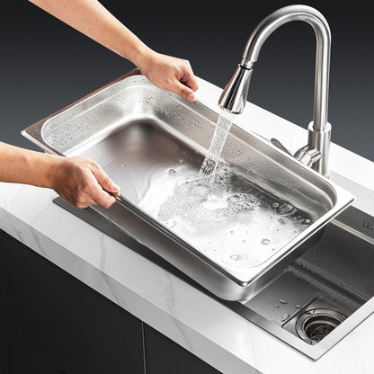 4 Pack Hotel Pans, Full Size Anti-Jam Steam Pan with Lid, 0.8mm Thick Stainless Steel Steam Table Pan, 4-Inch Deep Commercial Table Pan, Catering Storage Food Pan, for Industrial & Scientific