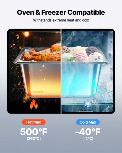 2 Pack Stainless Steam Hotel Pans, 1/2 Size Table Steam Pans With Lids, 6 Inch Deep, Anti Jam Restaurant Supplies Reusable Catering Storage for Home, Party, Restaurant, Hotel, Buffet