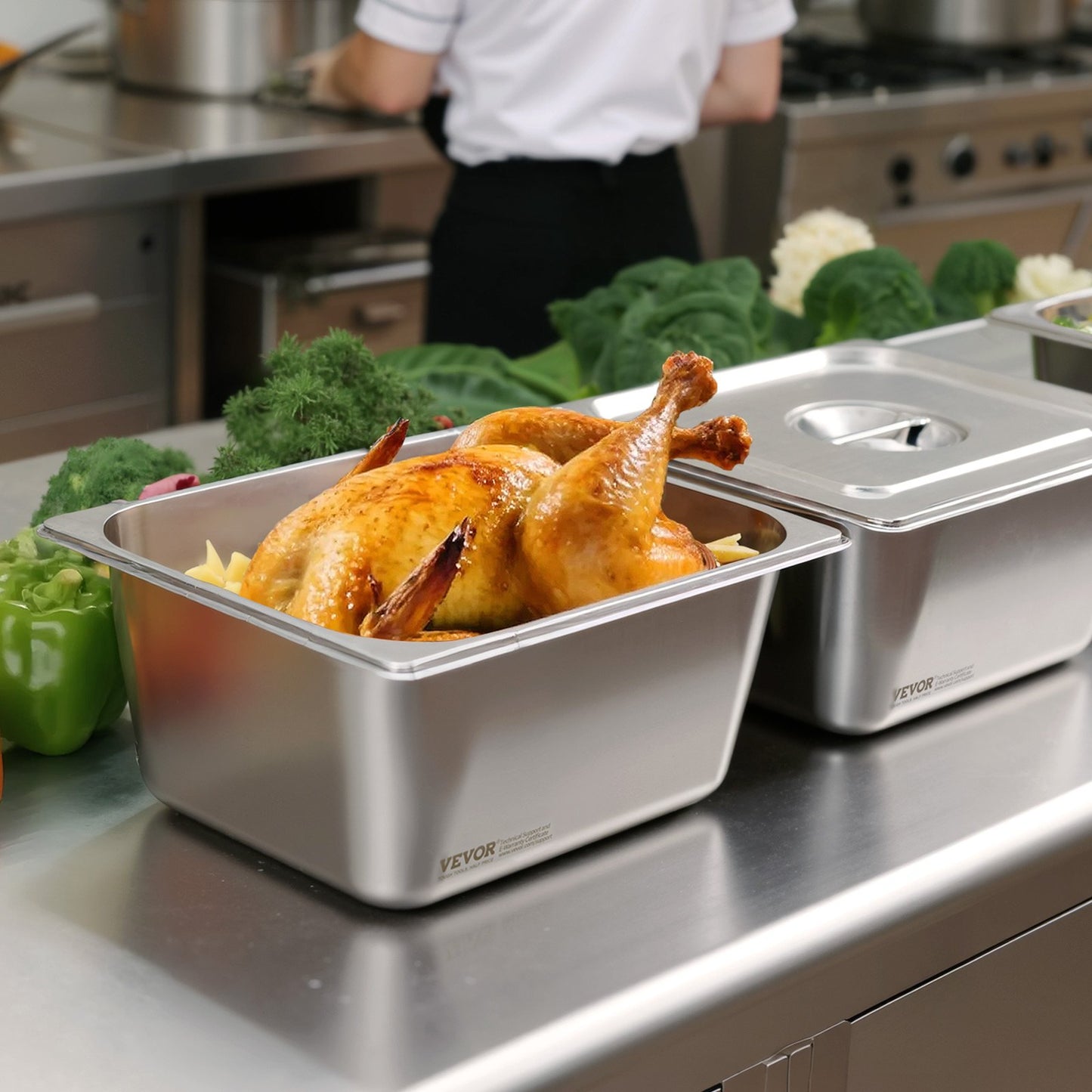 2 Pack Stainless Steam Hotel Pans, 1/2 Size Table Steam Pans With Lids, 6 Inch Deep, Anti Jam Restaurant Supplies Reusable Catering Storage for Home, Party, Restaurant, Hotel, Buffet