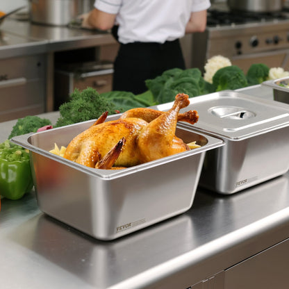 2 Pack Stainless Steam Hotel Pans, 1/2 Size Table Steam Pans With Lids, 6 Inch Deep, Anti Jam Restaurant Supplies Reusable Catering Storage for Home, Party, Restaurant, Hotel, Buffet