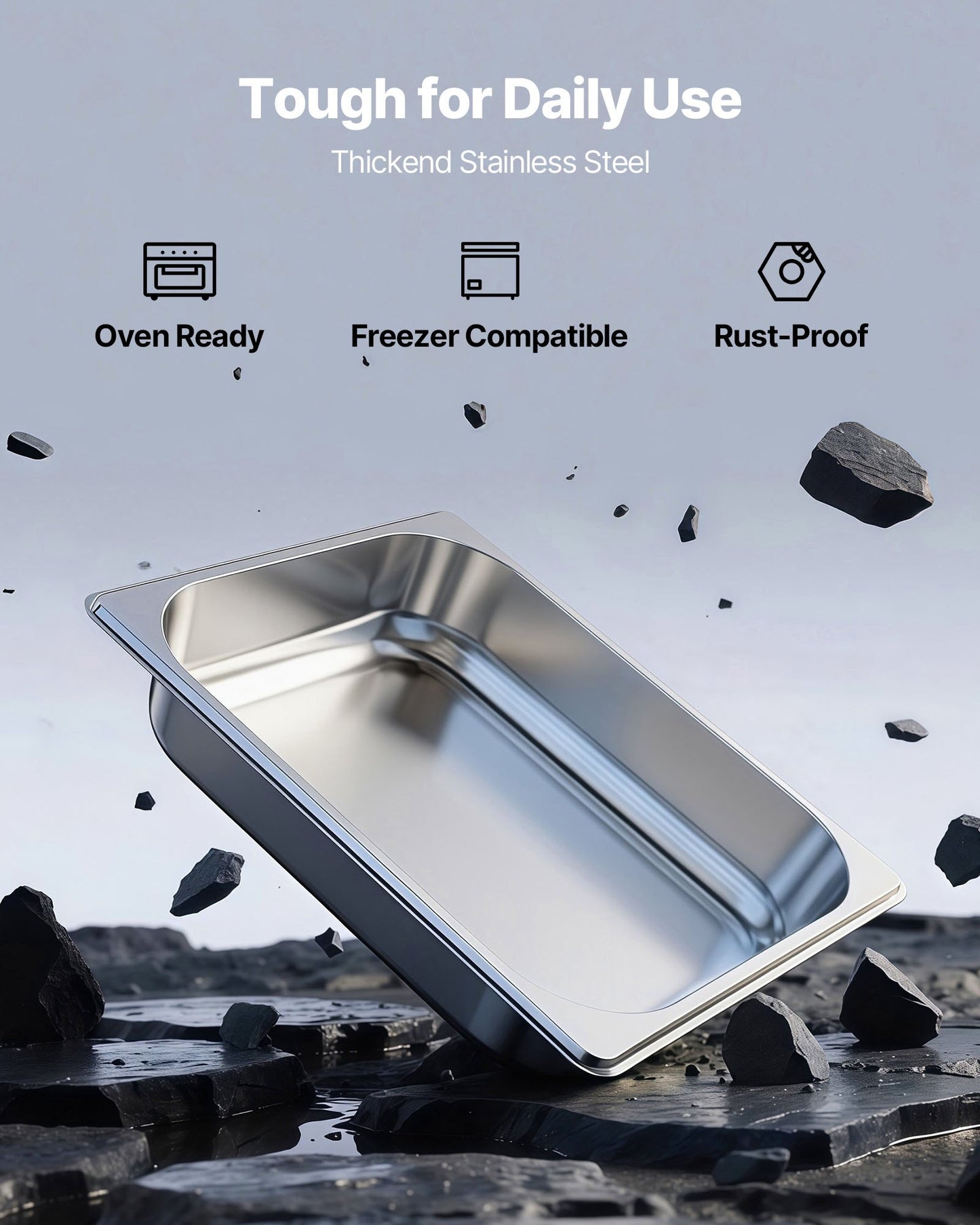 4 Pack Stainless Steam Hotel Pan, 1/2 Size Table Steam Pan, 2.5 Inch Deep Anti Jam Restaurant Supplies Reusable Rustproof Catering Storage for Home, Party, Restaurant, Hotel, Buffet