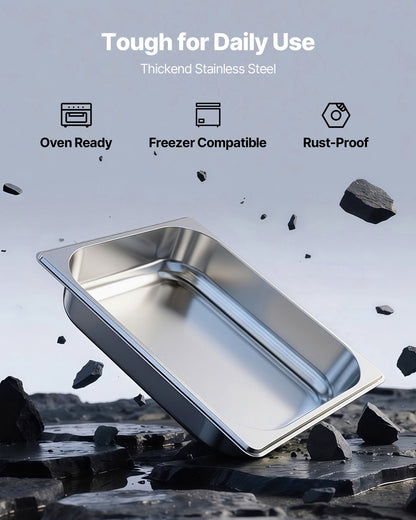 4 Pack Stainless Steam Hotel Pan, 1/2 Size Table Steam Pan, 2.5 Inch Deep Anti Jam Restaurant Supplies Reusable Rustproof Catering Storage for Home, Party, Restaurant, Hotel, Buffet