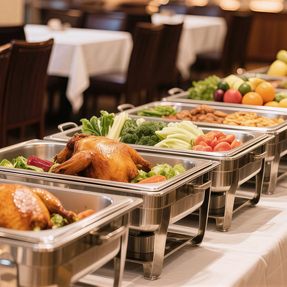 4 Pack Stainless Steam Hotel Pan, 1/2 Size Table Steam Pan, 2.5 Inch Deep Anti Jam Restaurant Supplies Reusable Rustproof Catering Storage for Home, Party, Restaurant, Hotel, Buffet