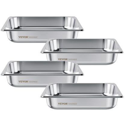 4 Pack Stainless Steam Hotel Pan, 1/2 Size Table Steam Pan, 2.5 Inch Deep Anti Jam Restaurant Supplies Reusable Rustproof Catering Storage for Home, Party, Restaurant, Hotel, Buffet