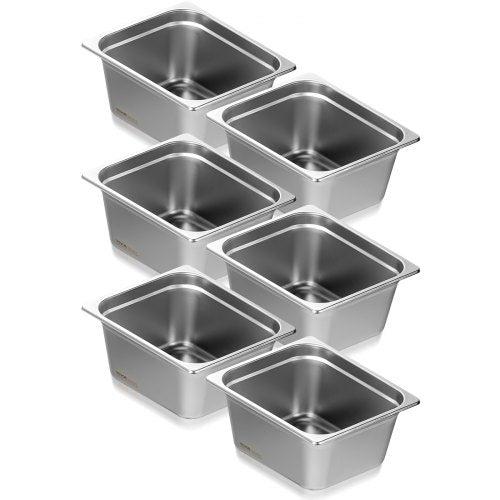 6 Pack Hotel Pans, 1/2 Size Anti-Jam Steam Pan, 0.8mm Thick Stainless Steel Restaurant Steam Table Pan, 6-Inch Deep Commercial Table Pan, Catering Storage Food Pan, for Industrial & Scientific