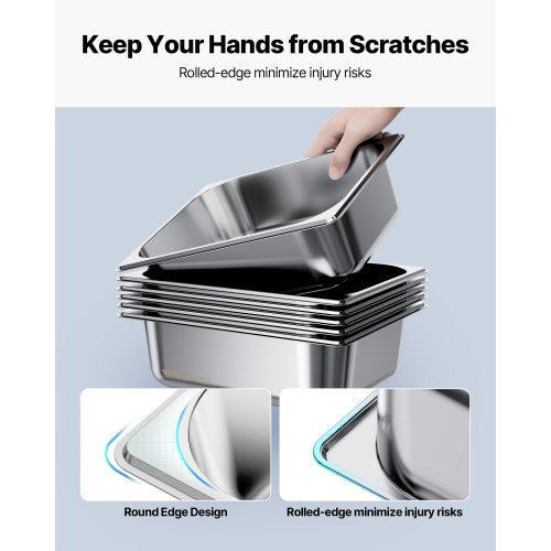 Rostfria ångpannor för hotell, 1/2 storlek x 98 mm djup, 6 l bordsångpanna, anti-sylt restaurangtillbehör återanvändbar rostfri cateringförvaring för hem, fest, restaurang, hotell, buffé, 6-pack |  EU