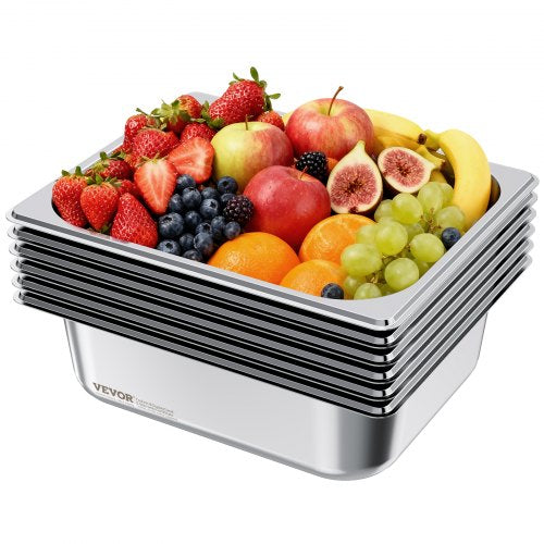 6 Pack Stainless Steam Hotel Pans, 1/2 Size Table Steam Pan, 4 Inch Deep Anti Jam Restaurant Supplies Reusable Rustproof Catering Storage for Home, Party, Restaurant, Hotel, Buffet