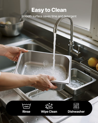 6 Pack Stainless Steam Hotel Pans, 1/2 Size Table Steam Pan, 4 Inch Deep Anti Jam Restaurant Supplies Reusable Rustproof Catering Storage for Home, Party, Restaurant, Hotel, Buffet