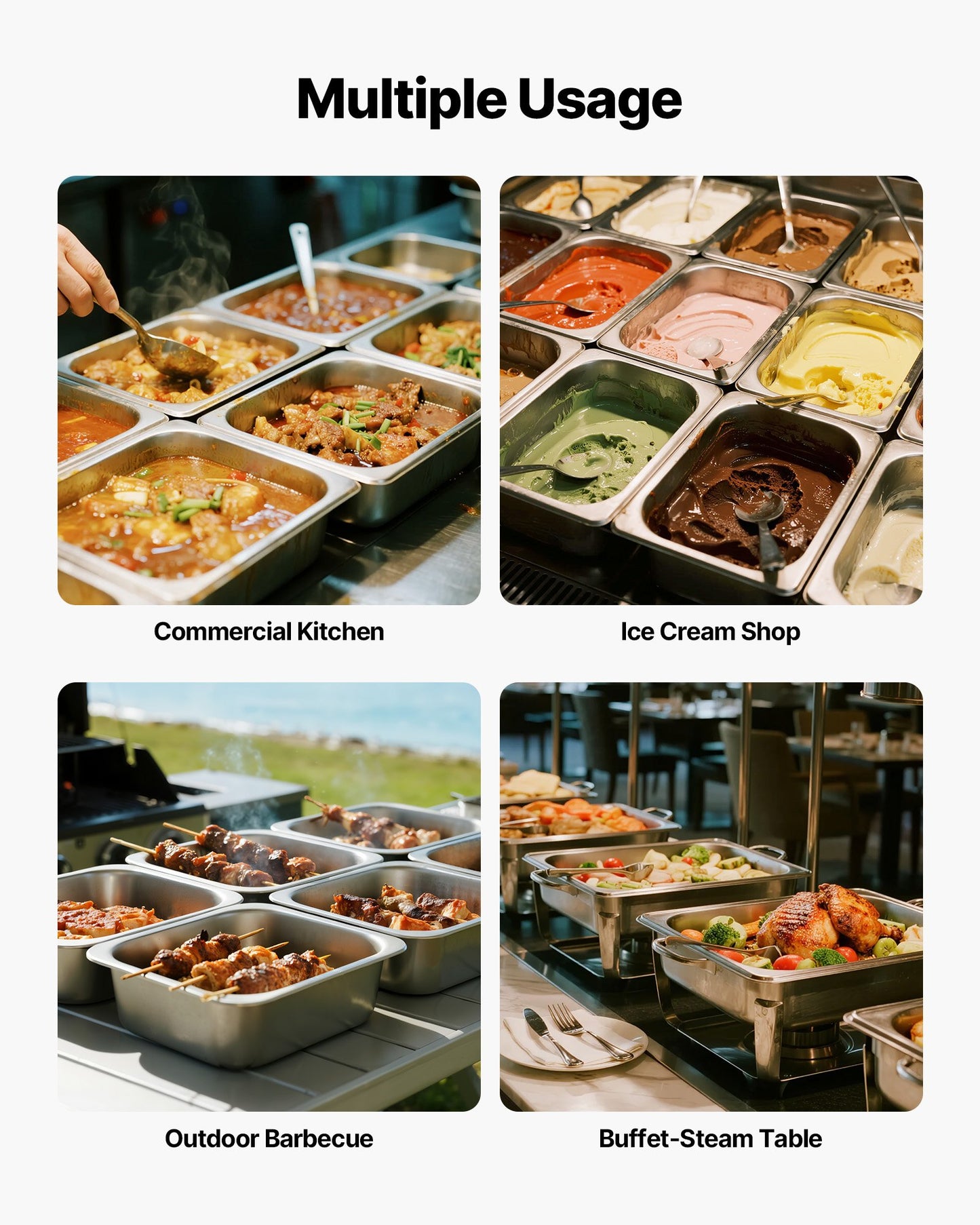 6 Pack Stainless Steam Hotel Pans, 1/2 Size Table Steam Pan, 4 Inch Deep Anti Jam Restaurant Supplies Reusable Rustproof Catering Storage for Home, Party, Restaurant, Hotel, Buffet